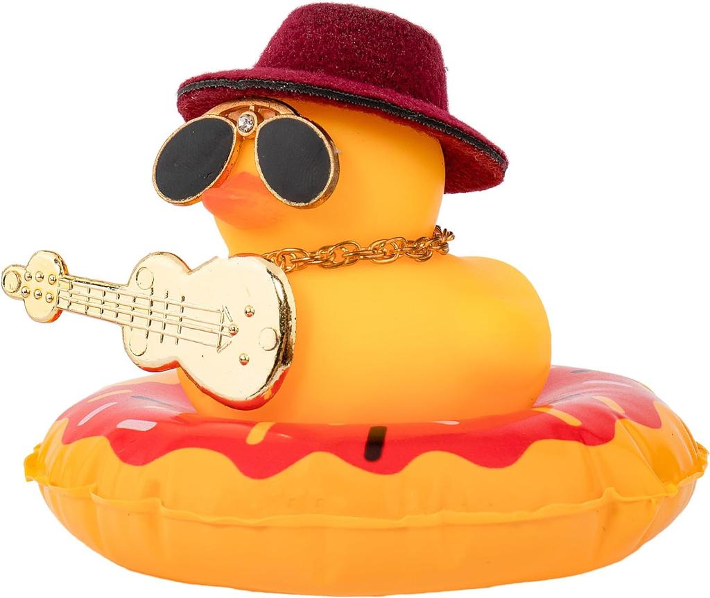 Car Duck Ornament Dashboard Decorations For Car Rubber Accessories With Sunglasses Hat Necklace Swim Ring And Mini Musical Instr