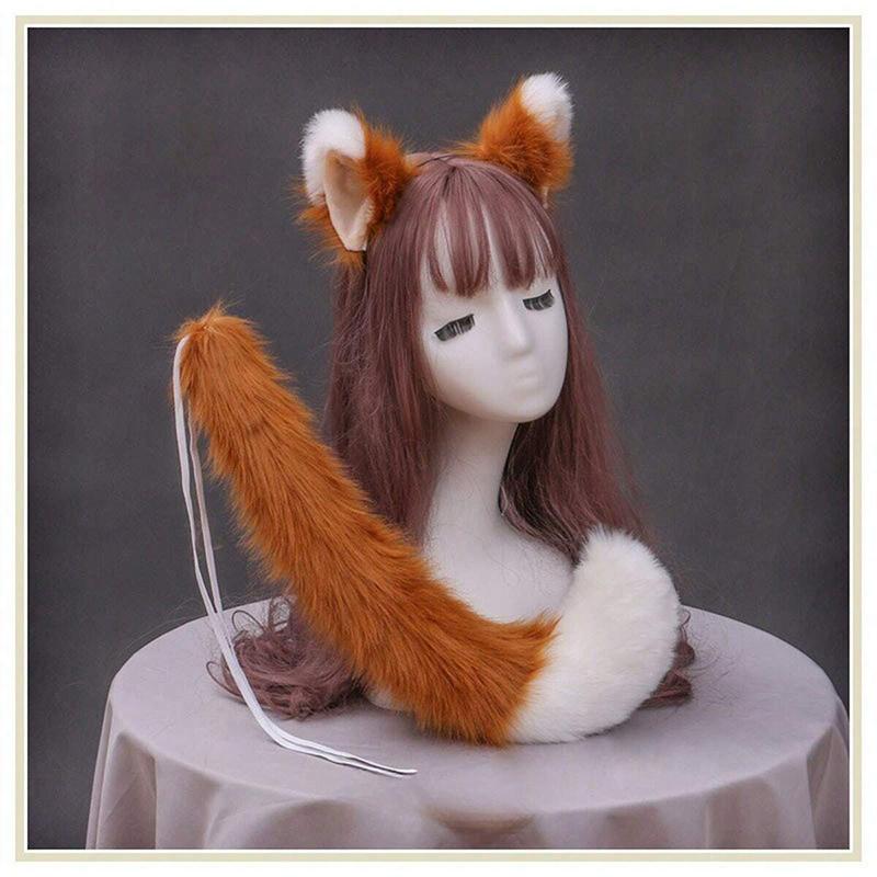 Masker Feest Pluche Kattenoren en Staart Set Schattige Anime Zoete Lolita Pluizige Vosstaart Oren Haarbanden Cosplay Accessoires Bont Rekwisiet