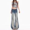 Spring Summer Hand Sand Enzyme Wash Stretch Blue Slim Micro Flare Denim Pants For Women Casual Pants Oversize Denim Trousers