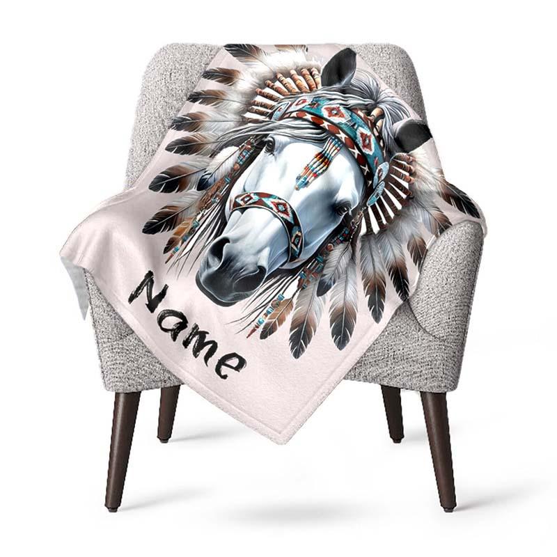 240Gm2 Ethnic Horse Customize Your Name Outdoor Blanket Suitable For All Seasons Comfortable And Warm Soft Blanket Suitable For Travel Gifts For