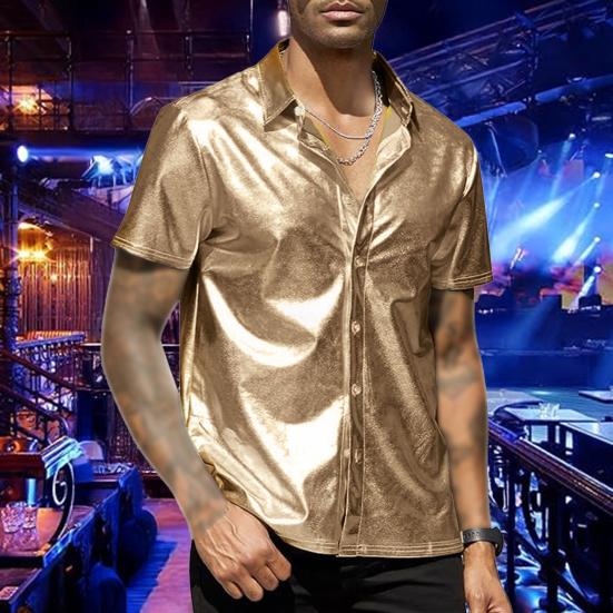 Pánská letní košile s lesklým povrchem límeček jednořadý kardigan volná společenská košile střední délky běžné nošení top