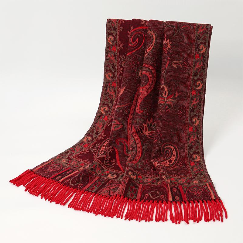 [T355] Winter Warm Thick Jacquard Scarf Outdoor Women Travel Paisley Cashmere Tassel Shawl Neck Wrap Pashmina Floral