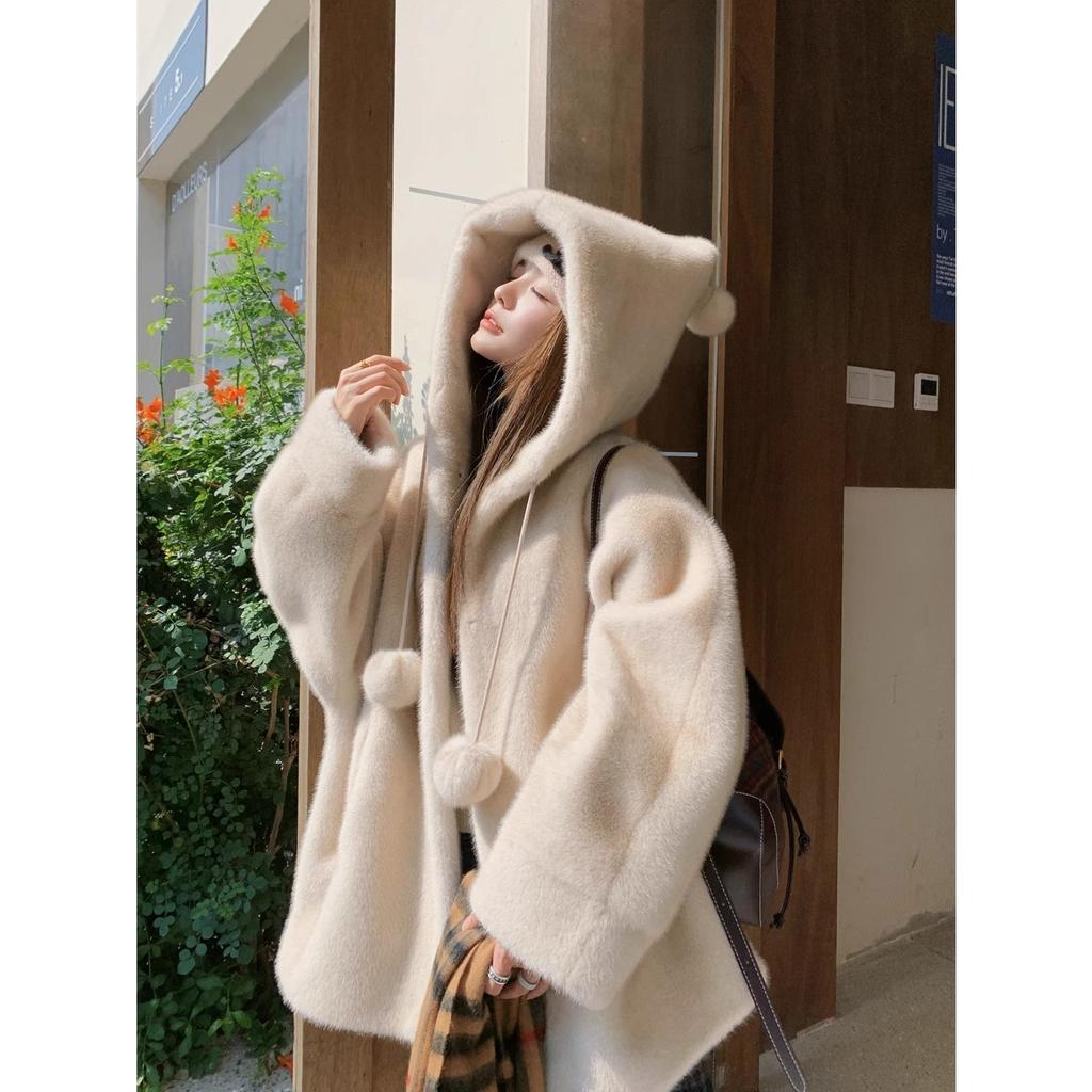 Imitation Mink Fur Coat Women Imitation Mink Fur Hooded Young Coat Winter New Fashion Casual Warm Coat