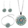 Zestaw biżuterii Cabochon Mandala Naszyjnik Kobiety Wisiorek Kolczyki Szklana bransoletka Prezent