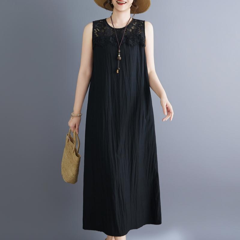 Sleeveless Plus size vintage black new in dresses for women casual loose long summer dress