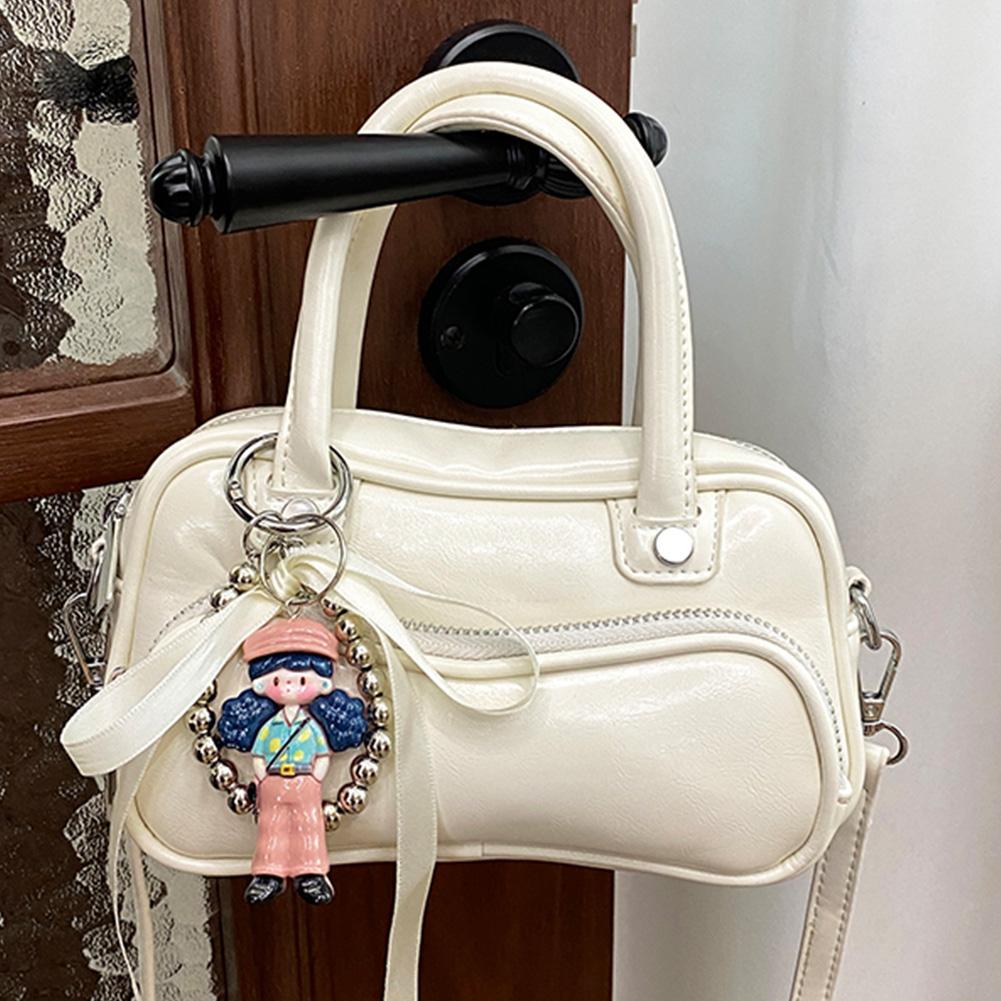 

Women PU Fashion Shoulder Bag Large Capacity Slouchy Tote Handbag with Cute Pendant Stylish Crossbody Bag Outdoor Sling Bag білий