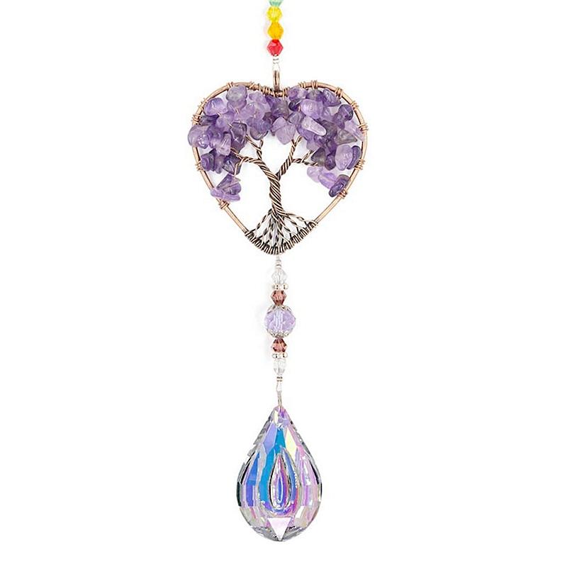 7 Chakra Steine Amethyst Splitter Kristall Sonnenfänger Metall Lebensbaum Anhänger Wanddeko Hängender Anhänger Windspiel Dropshipping
