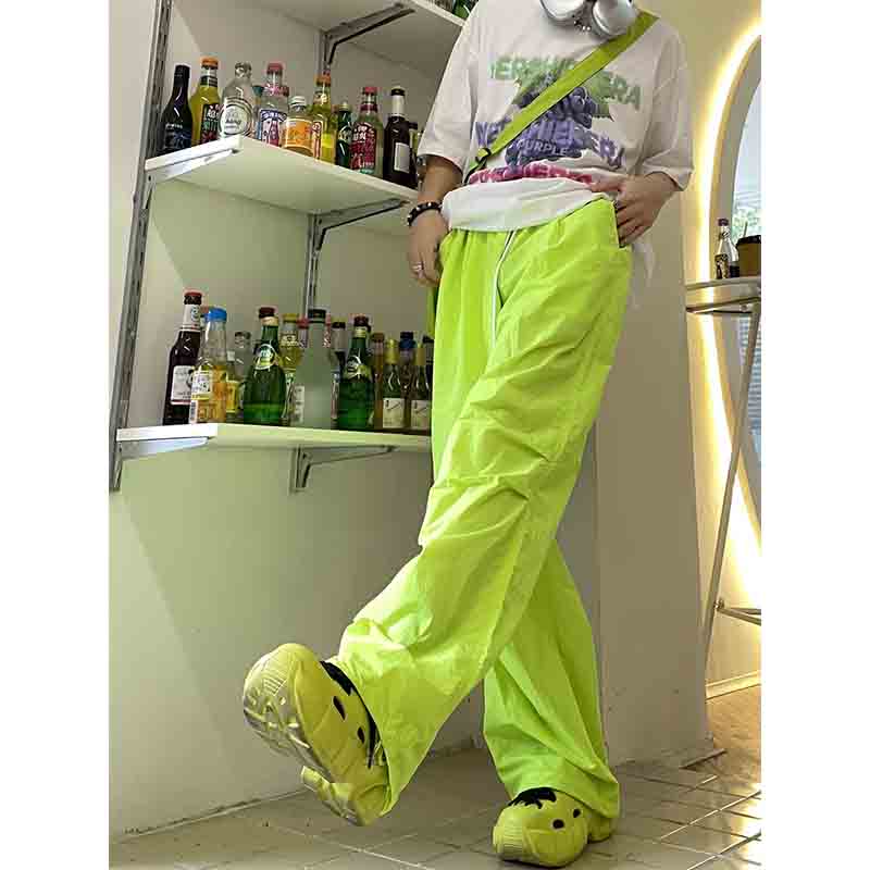 American Spicy Girl Style Casual Straight Pants Autumn Dopamine Color Loose Drawstring High Waist Pockets Quick Drying Trousers