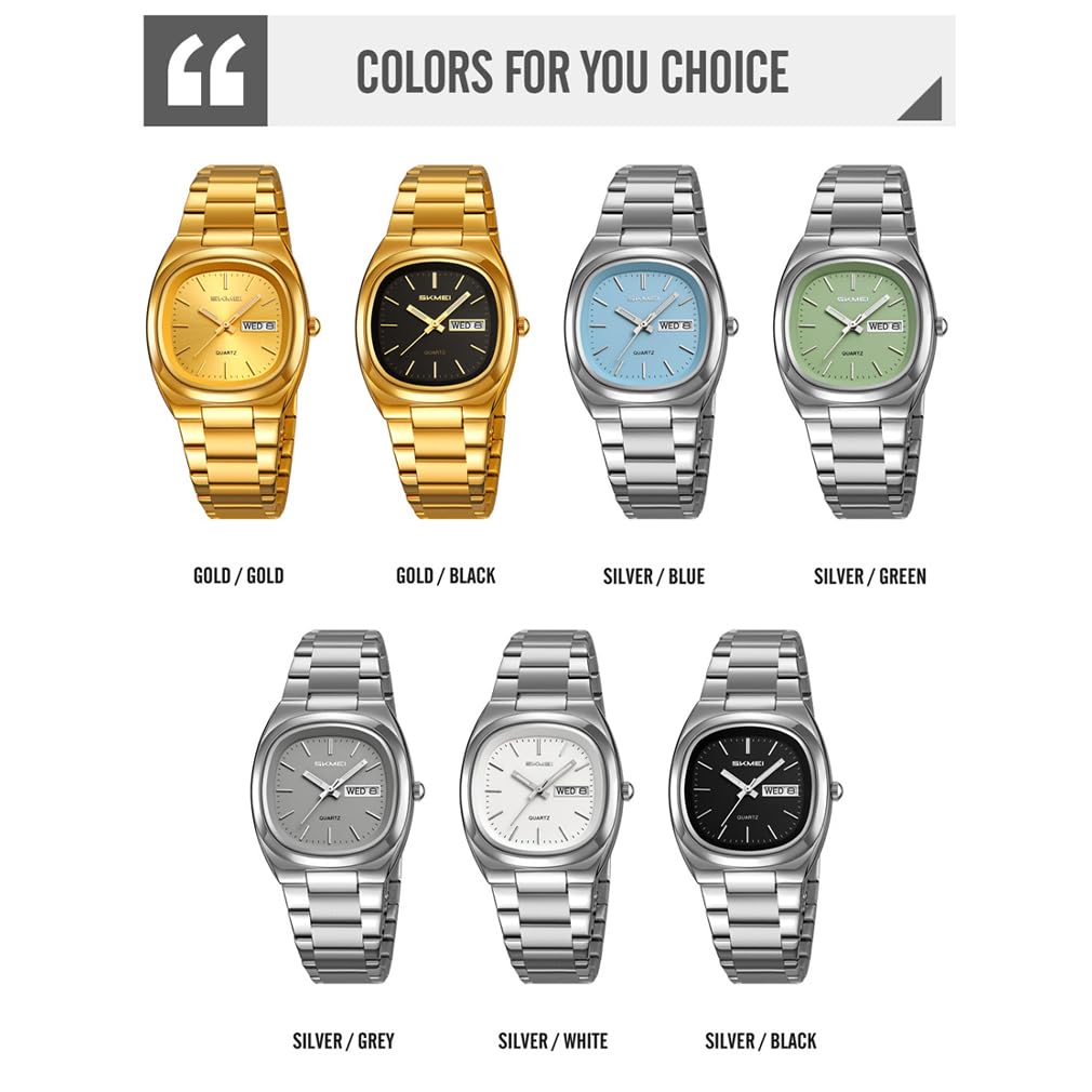 SKMEI Square Women's Watch Simple Lady Quartz Brand Fashion Waterproof Business Stainless Steel Date Day Luxury Gift Gold Woman Watch
