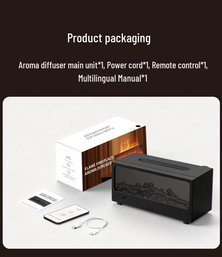 3D Fireplace Aroma Diffuser with Remote Control: Dynamic Flame Humidifier & Seven-Color Ambient Light for Home/Desktop