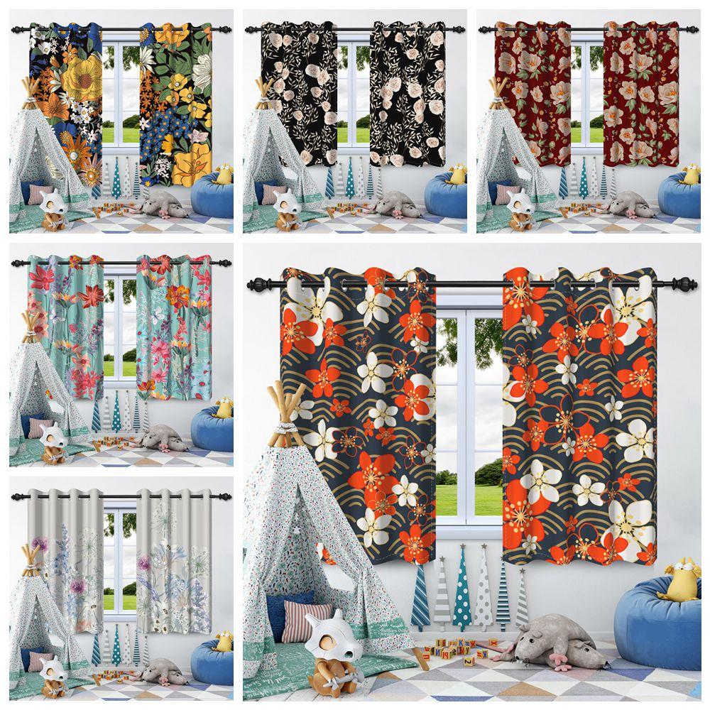 2pcs Luxury Boho Flowers Window Curtains for Home Bedroom Living Room Drakening Heat Insulation Noise Reduction Blackout Drapes