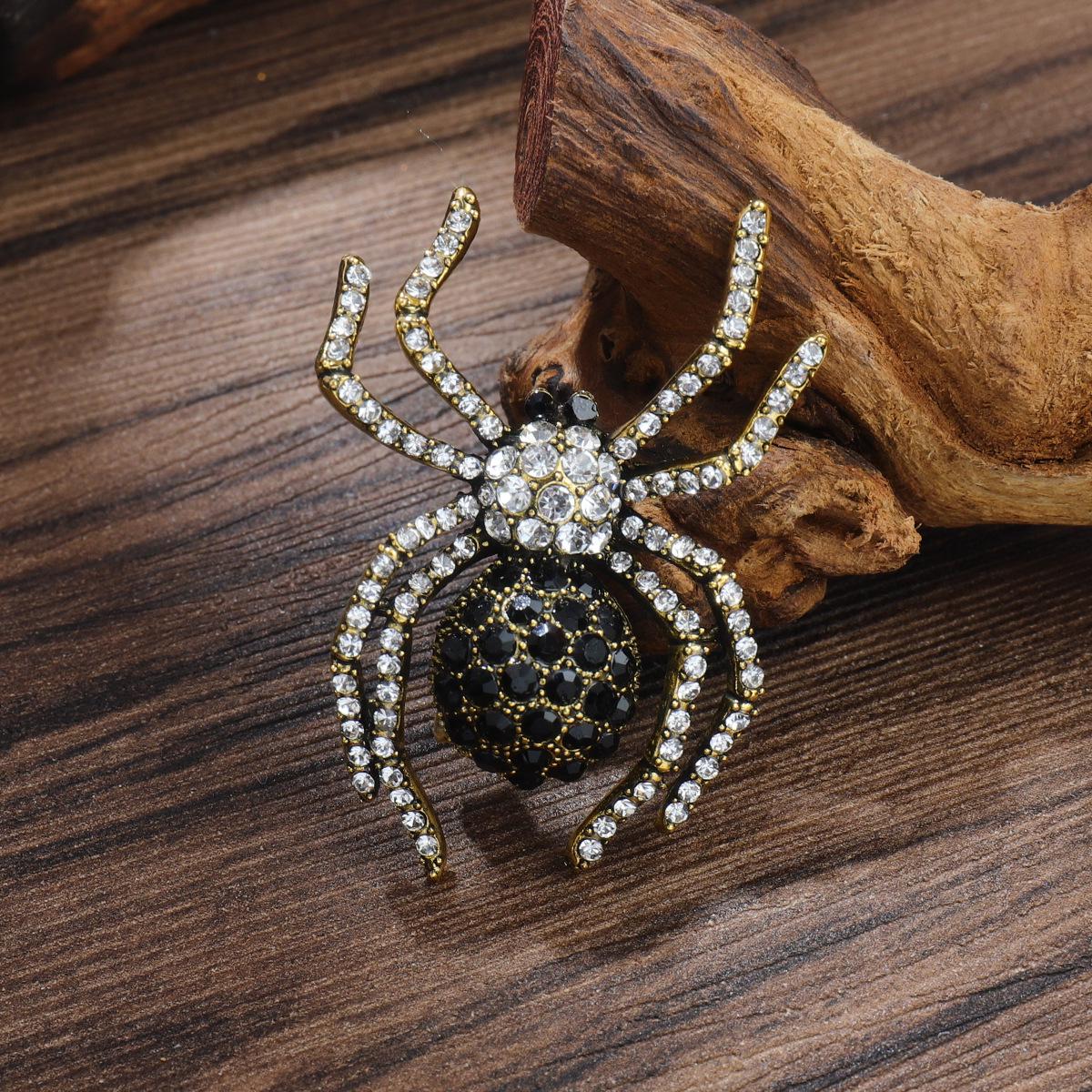

Vintage Black Diamond Spider Rhinestone Brooch for Halloween Silver-Black