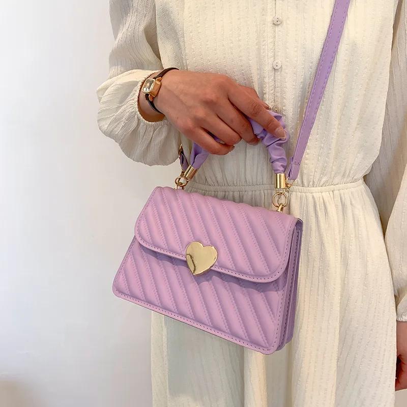 Women's Diamond Shape Shoulder Bags  Ladies Crossbody Bag  Girls Totes Bags  Student Coin Pack  Pleated Metal Heart Shape Trim