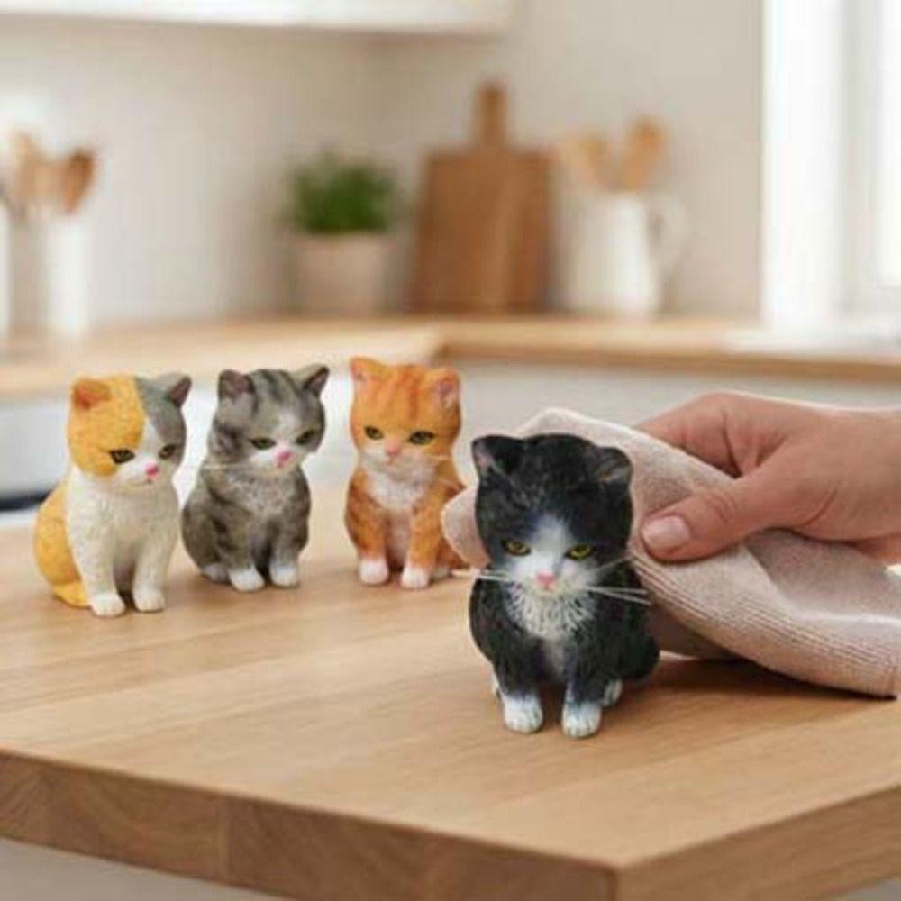 Cartoon Style Cat Statues Figurines Tiger Spot Cat Decoration  Dollhouse Model