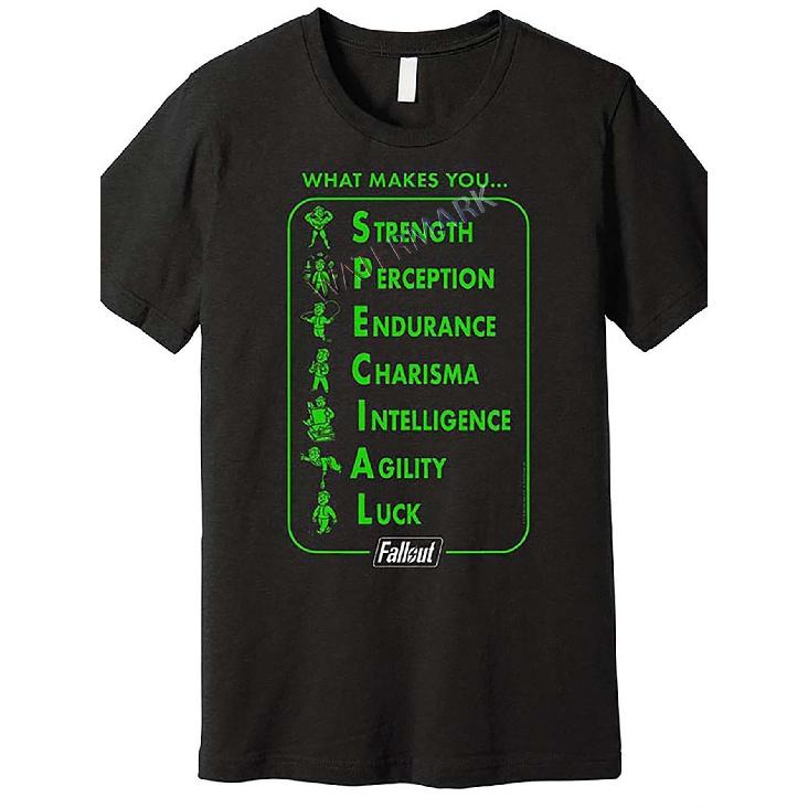 Men s Fallout game inspired t-shirt - What makes you unique - Black with neon green accents - Casual fit apocalypse t-shirt for Fallout fans - S чёрный