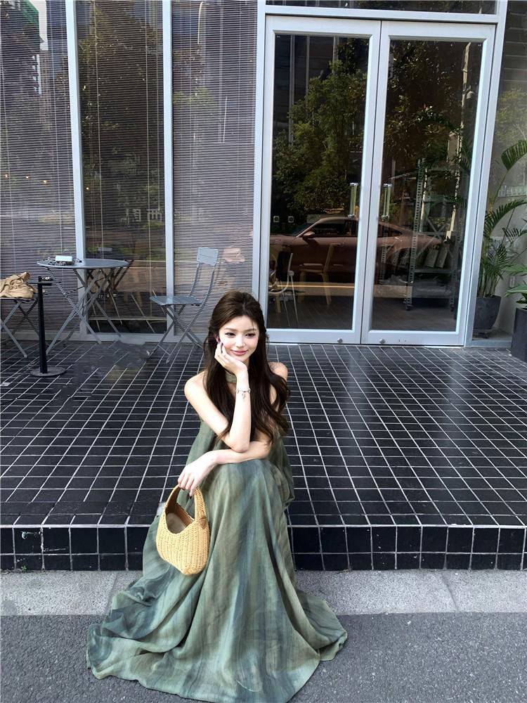 2026 French Yellow Spaghetti Strap Sleeveless Dress for Women - Summer Beach Fairy Long Dress