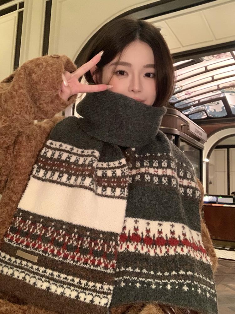 Women Soft Sweet Jacquard Knitted Scarf Headscarf Ladies Casual Warm Scarve Mujer Wrap Shawl New Winter Student Young Girl