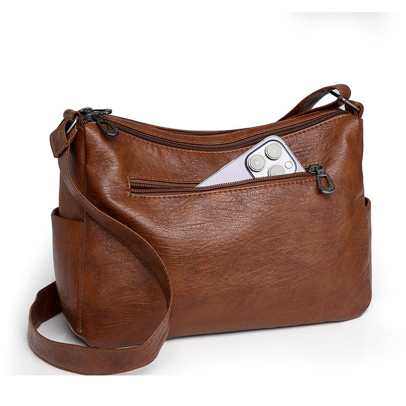 Crossbody Bag Middle-aged Women's Bag Soft Leather Large Capacity Multi-layer Shoulder Bag