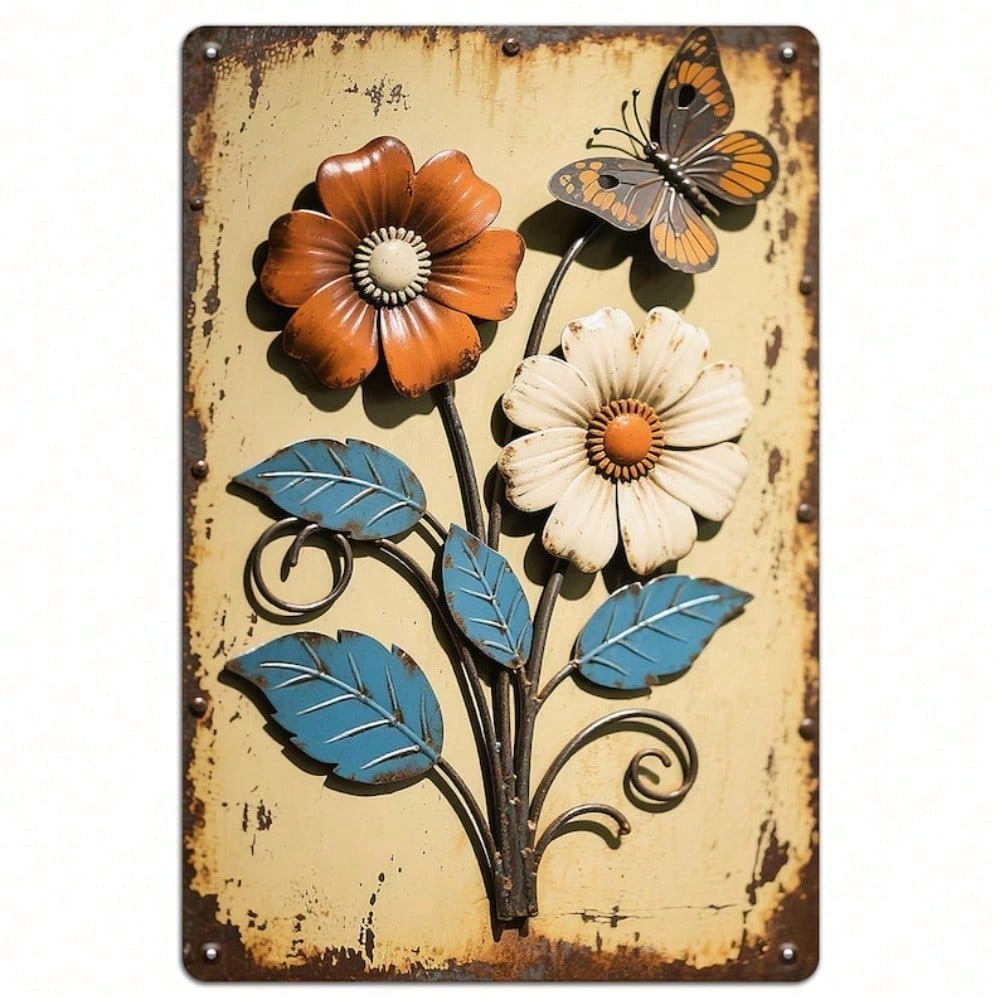 

Vintage Floral Tin Sign Rustic Butterfly Wall Art 8x12 Inch Kitchen Bar Cafe Decor 20x30 різнокольоровий