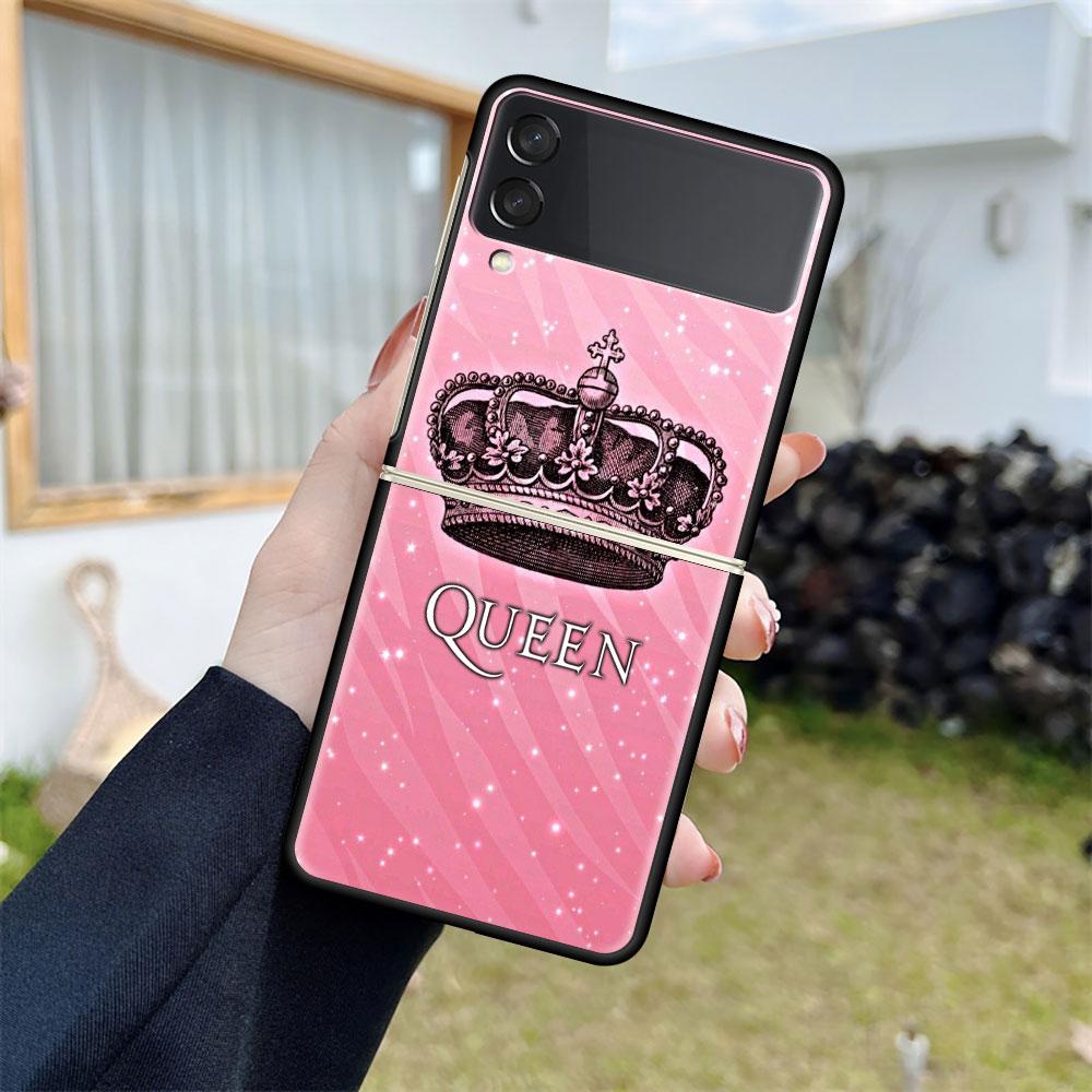 Luxusní pouzdro pro Samsung Galaxy Z Flip 4 3 5G černé PC pevné pouzdro na telefon módní zadní kryt ZFlip Funda princezna máma královna skořápka