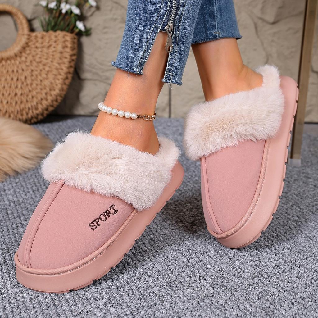 Women's Lightweight Comfortable Non-slip Heightening Winter Warm Plush Lining Non-slip Wearable Casual Stirrup Foot Cotton Slippers