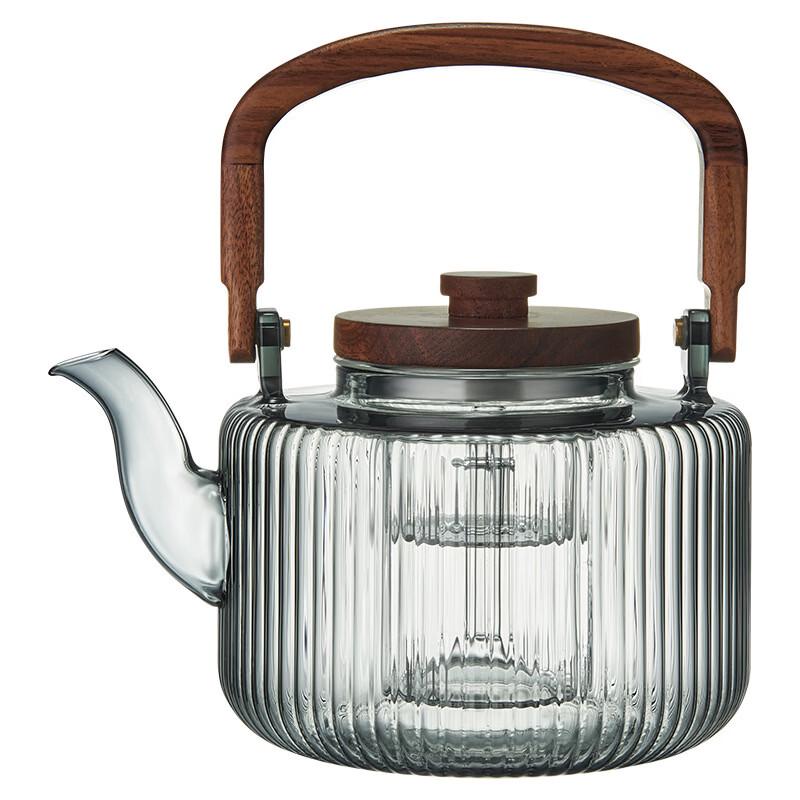 Striped Glass Tea Pot with Lift Beam Handle