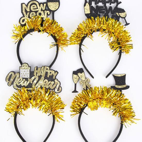 2026 New Year Headband with Number Logo Black Golden Sequin Design Streamer Decorated Hair Hoop Team Unity Prop
