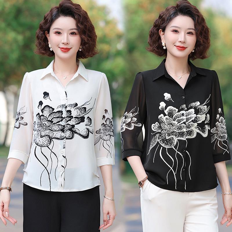 2026 European Style Women's Ink Painting Short Sleeve Shirt