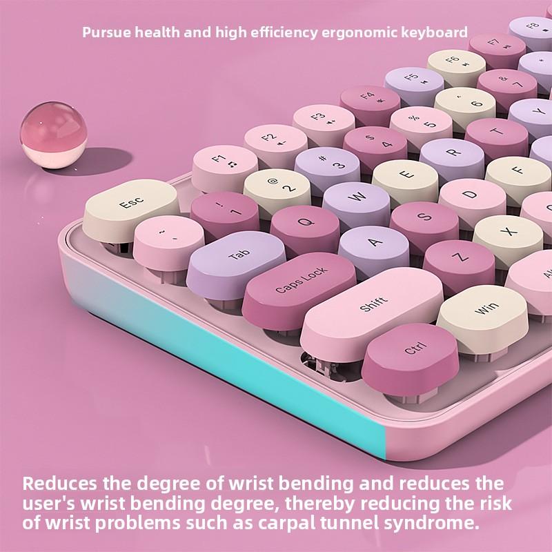 Wireless Keyboard Mouse Set Rose Pink 2.4G retro Cute Key  Girls High-Value