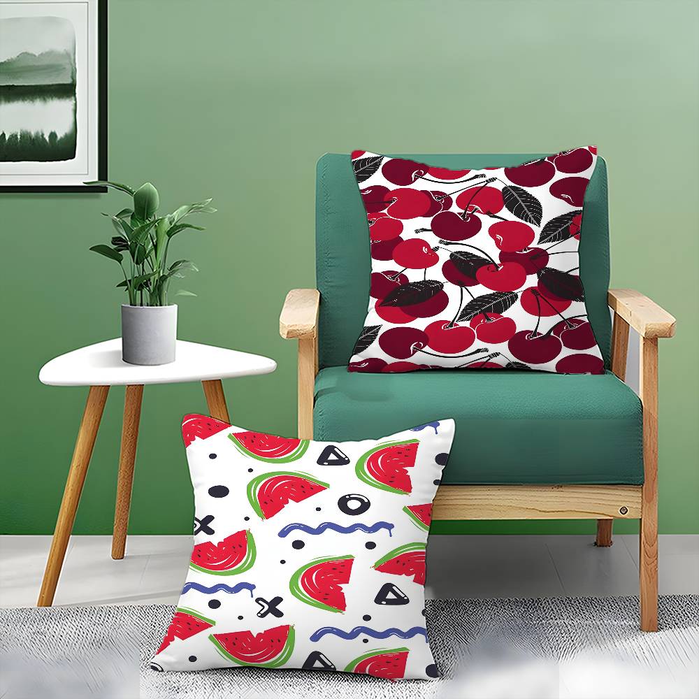 Full Print Pattern of Fruits Pillow Case Comfort Sofa Bed Silky Elegant Invisible Zipper Decorative Cushion Cover