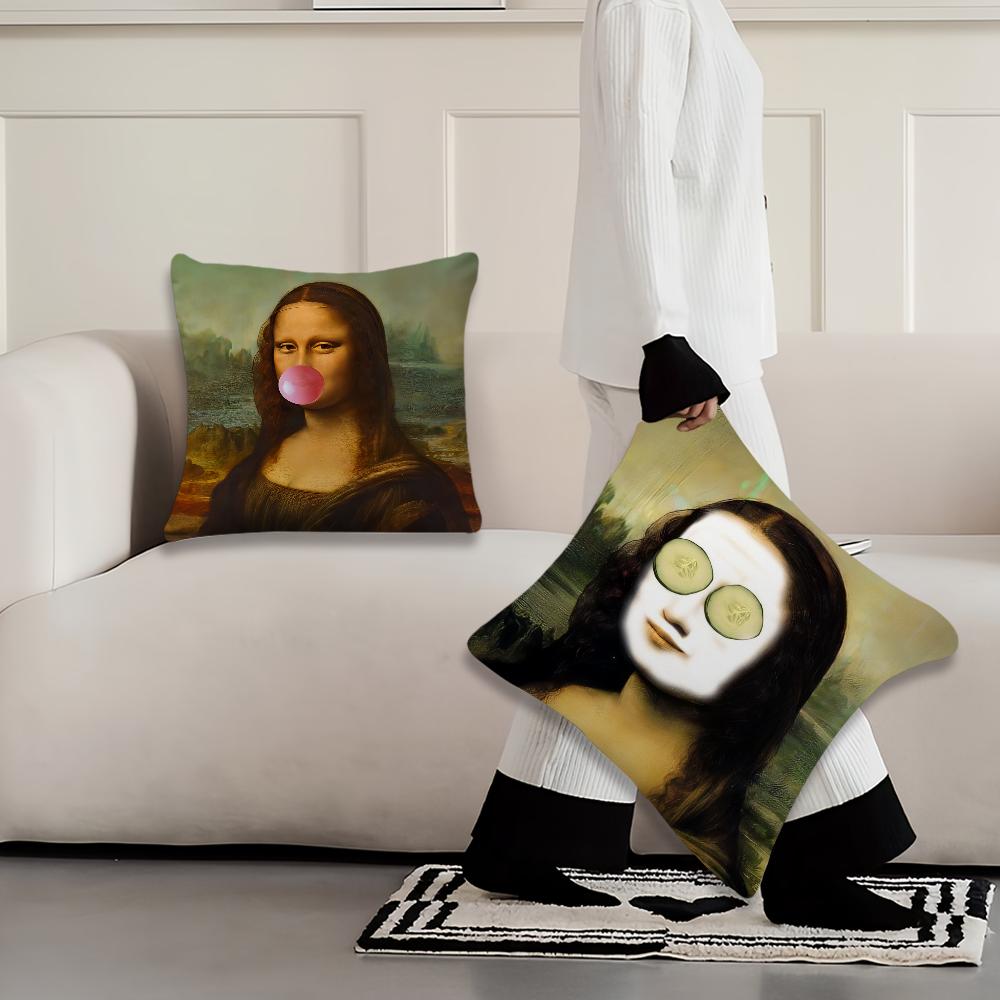 Art Aesthetic Mona Lisa Funny Cushion Cover Pillow Cover Home Sofa Living Decoration Room  Office Car Nordic Simplicity