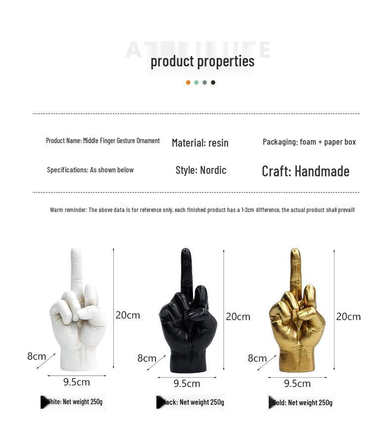 American Middle Finger Gesture Resin Sculpture for Creative Home Decor