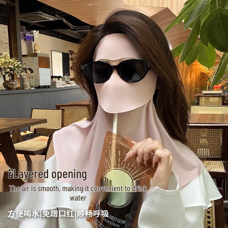 Drinkable Sun Protection Facekini: Long Neck & Full Face Protection, Breathable Summer Mask.