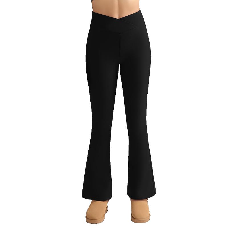 Women's Fleece Lined Flared Pants V-Waist Design Warm Leggings for Winter Casual