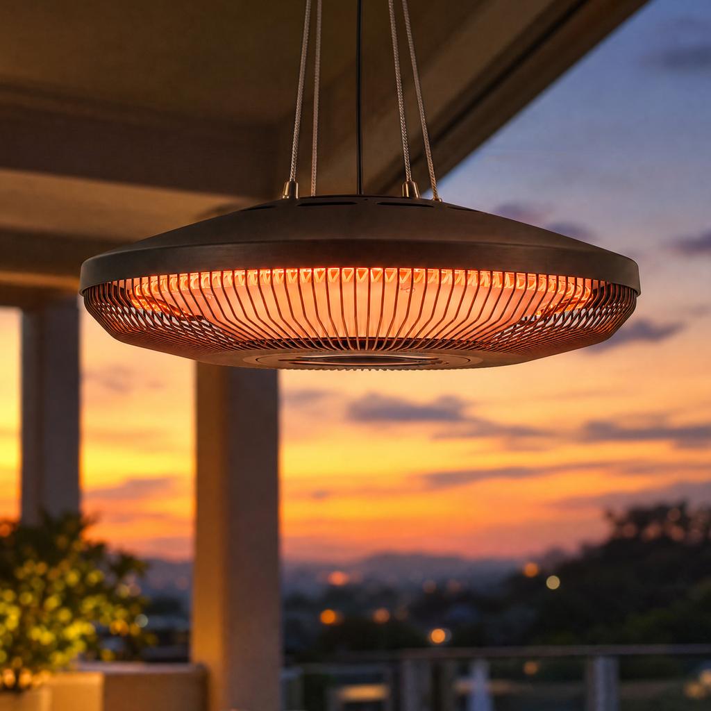 Hanging Electric Patio Heater with LED Light, 1000/2000 W IP65 Outdoor Infrared Heater with Touch/Remote Control, Black