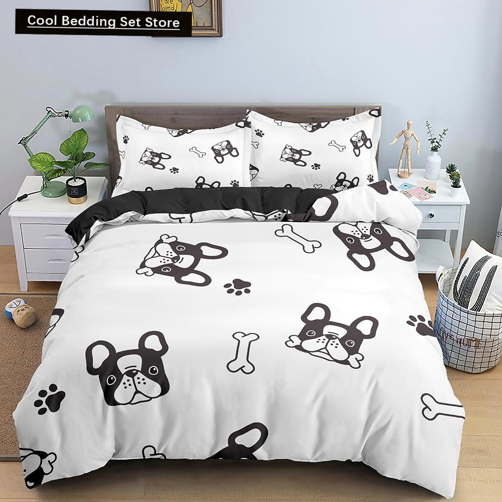 Cartoon Dog Duvet Cover King Queen Funny Pet Puppy Head Printed Bedding Set For Kids Teens Adults Animals Polyester Quilt Cover