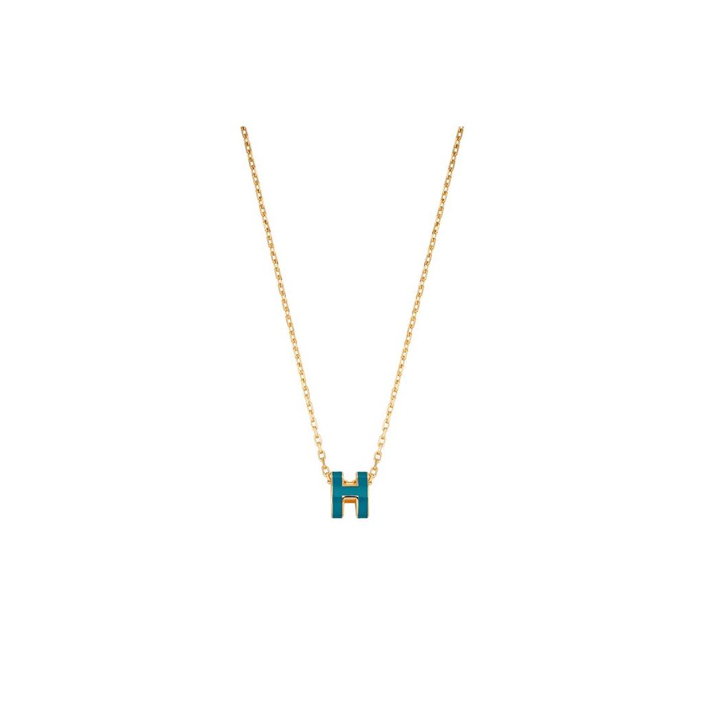 Hermes Mini Pop H Pendant Necklace Unisex Necklace Denim-Blue Gold H147992F 79