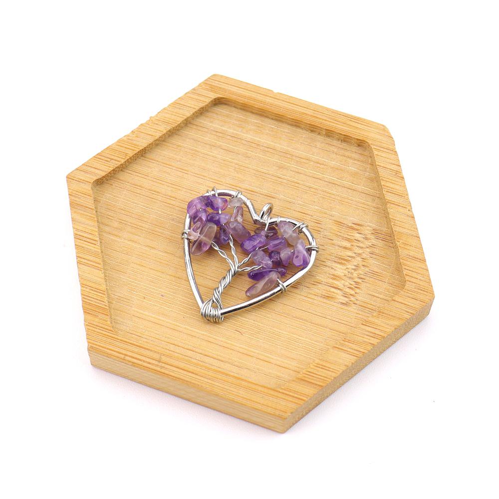 Seven-Color Natural Crystal Tree of Life Heart Pendant Necklace N743