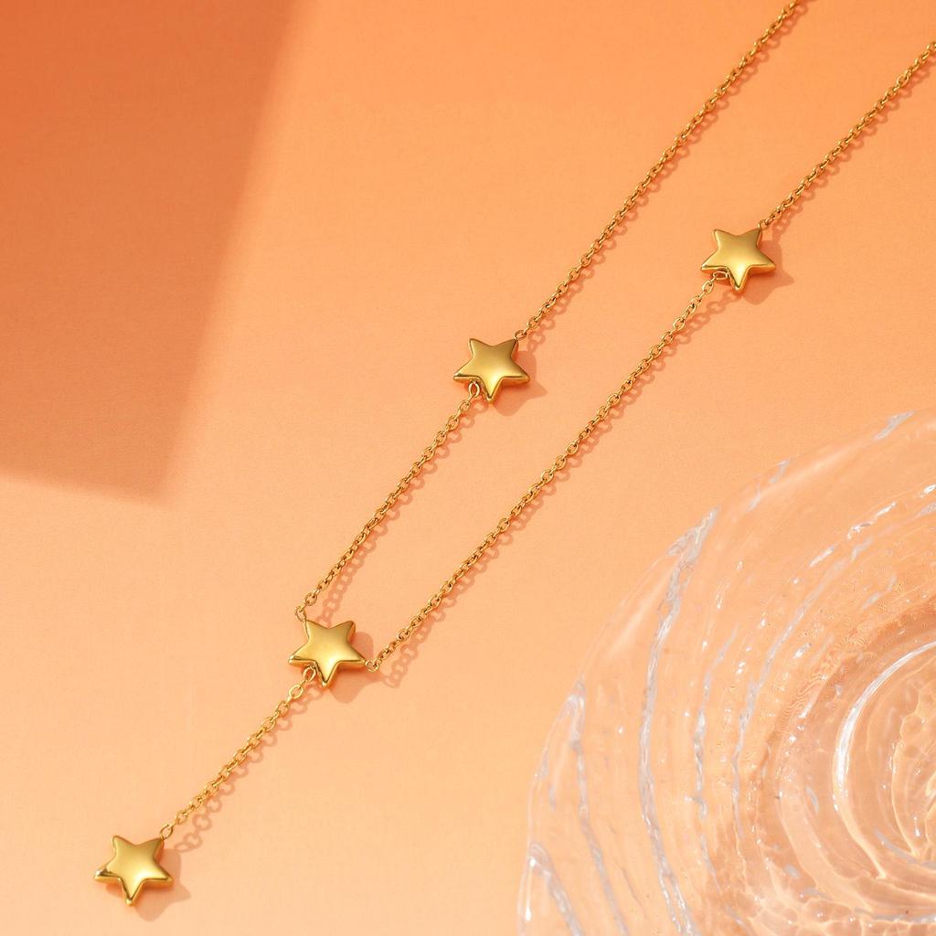 304L Stainless Steel Y-shaped Star Tassel Necklace for Women, Gold & Silver Clavicle Chain