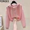 Hooded Long Sleeved Hoodie for Women New Korean Version Short Style Loose Solid Color Versatile Fashionable Niche Top Trend