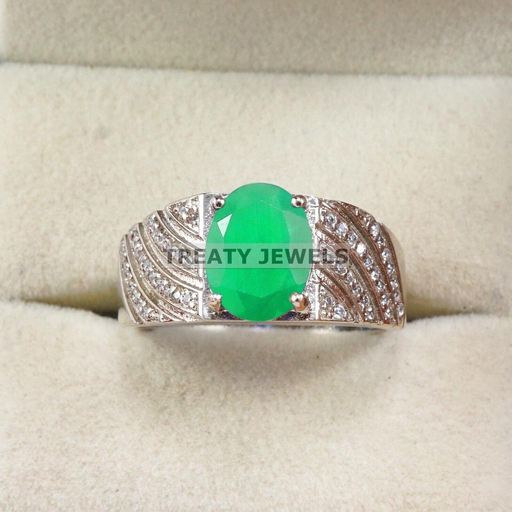Emerald Oval Cut Gemstone With 925 Sterling Silver Ring For Men's #B40 JL375671298793