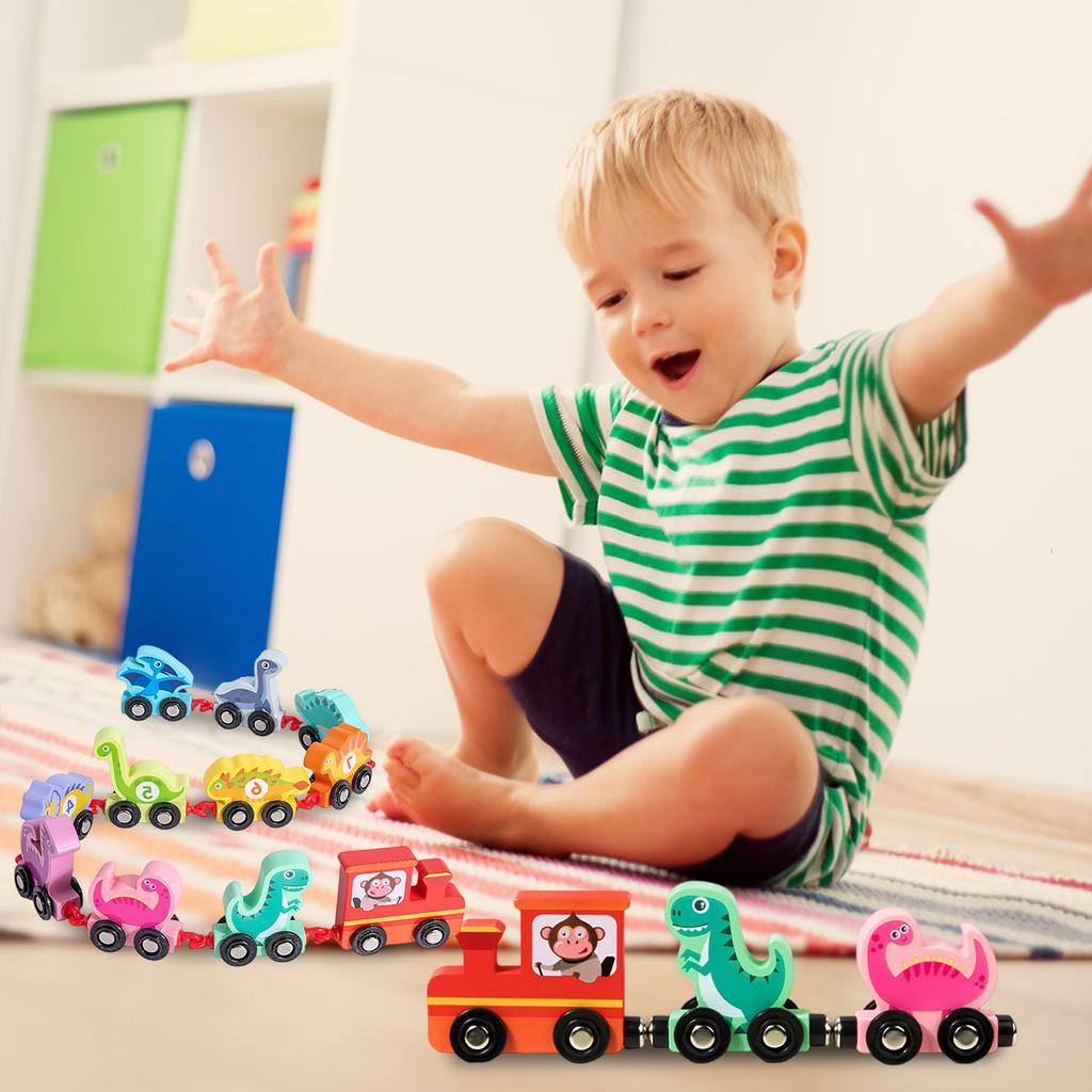 This Children's Magnetic Traffic Train Wooden Spliced Early Education Tractor Building Block Toy Is A High-quality Children's Toy That Combines Educat