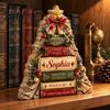 Wood Holiday Sign Wooden Christmas Table Sign Book Tree House Scarecrow Tabletop Rustic 2D Flat Decor for Mantel Shelf Desktop Seasonal Centerpiece