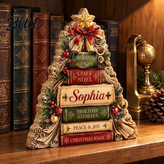 Wood Holiday Sign Wooden Christmas Table Sign Book Tree House Scarecrow Tabletop Rustic 2D Flat Decor for Mantel Shelf Desktop Seasonal Centerpiece