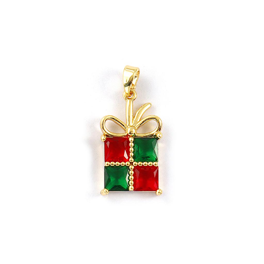 2 Pcs Brass Christmas Charm Pendant 18K Gold Plated Candy Cane Christmas Hat Gift Box Elf Charms For Jewelry Necklace Making