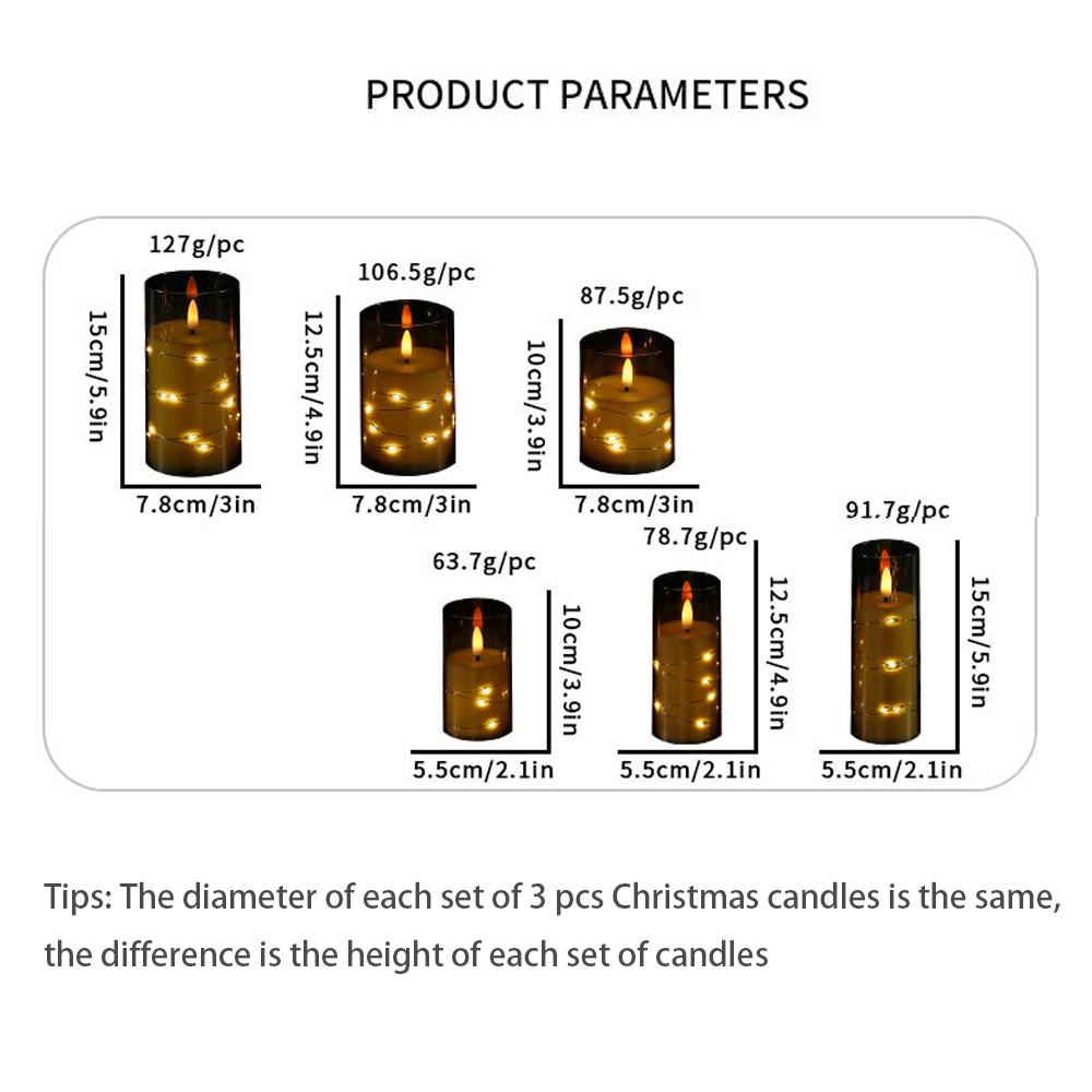 3 sztuki bezpłomieniowych świec LED z pilotem zdalnego sterowania, migoczące świece filarowe, świąteczne dekoracje na Halloween, lampa herbaciana