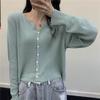 Women's Thin Knit Top Cardigan for Outer Wear Spring Long Sleeve Retro Loose V-neck Outer Coat Ins Style
