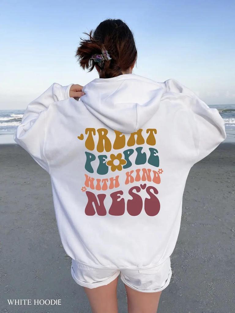 Damen Plus Size Sweatshirt mit doppeltem Kapuz mit Kordelzug und Buchstabenaufdruck, gefüttert