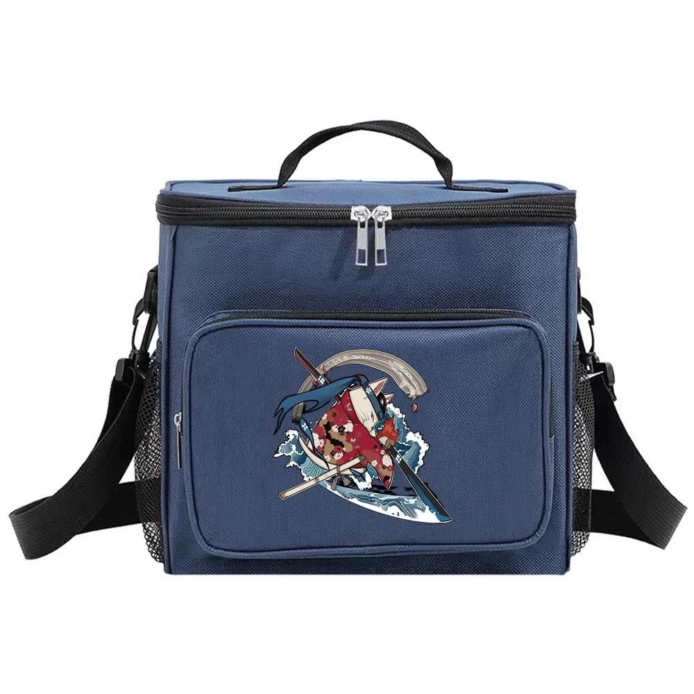 Student LunchBox Portable Cooler Shoulder Lunch Bags Thermal Organizer Handbag Outdoor Camping Storage Boxes Samurai Pattern