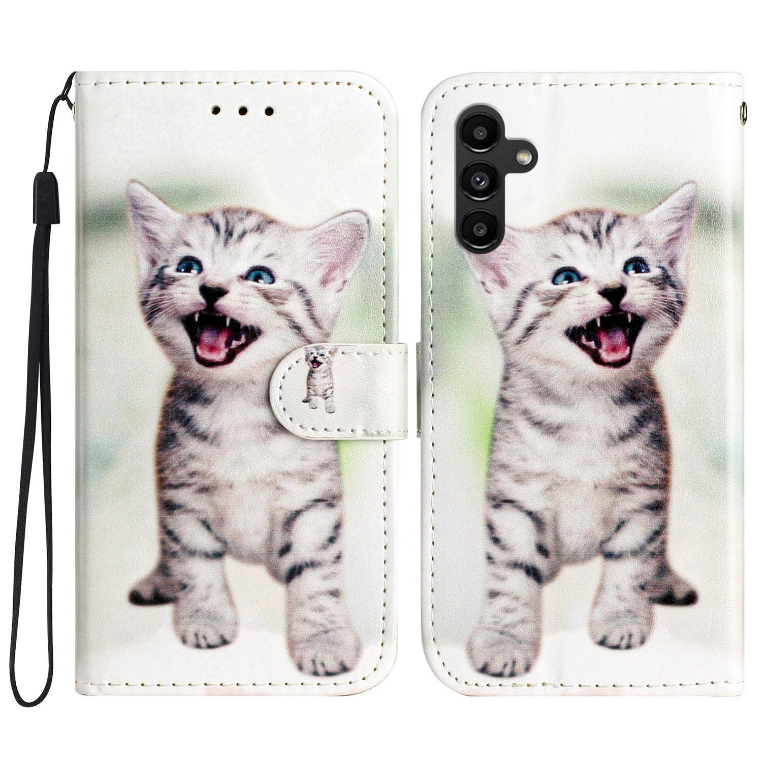 

For Samsung Galaxy A34 5G Wallet Phone Case PU Leather Pattern Printing Stand Flip Cover Happy Cat